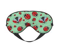 WSHFFILO Augenmaske mit roten Marienkäfern auf blauem Hintergrund, doppelseitig, weich, Verdunkelung, Schlafhilfe, Augenmaske, Reiseaugenmaske