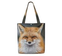WSHFFILO Bedruckte Einkaufstasche aus Segeltuch mit Fuchs-Motiv, waschbare Tragetasche, modische Schultertasche, Schwarz , Einheitsgröße