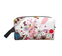 WSHFFILO Bunte Aufbewahrungstasche mit Blumen- und Schmetterlings-Aufdruck, Make-up-Tasche, Reise-Kulturbeutel, weiß, Einheitsgröße