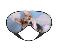 WSHFFILO Corgi Hunde-bedruckte doppelseitige weiche Verdunkelungs-Augenmaske, Einschlafhilfe, Augenmaske, Reise-Augenmaske