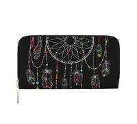 WSHFFILO Dark Dream Catcher Bedruckte Leder Handgeldbörse Lange Clutch Leder Geldbörse, Schwarz , Einheitsgröße
