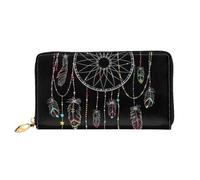 WSHFFILO Dark Dream Catcher bedruckte Ledergeldbörse lange Clutch tragbare Reisebrieftasche, Schwarz , Einheitsgröße
