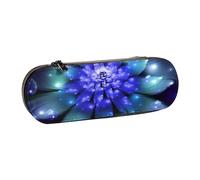 WSHFFILO Federmäppchen aus Leder, Motiv: Fantasy-Blaue Blume, tragbare Schreibwaren-Tasche