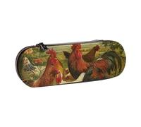 WSHFFILO Federmäppchen aus Leder, Motiv: Hühner und Bauernhof, tragbare Schreibwaren-Tasche