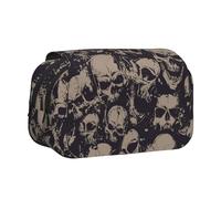 WSHFFILO Federmäppchen mit Aufschrift "Many Skulls Get Together", bedruckt, doppeltes Klappetui, Federmäppchen, tragbare Schreibwarentasche, Schwarz , Einheitsgröße, Münztasche