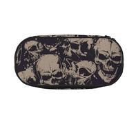 WSHFFILO Federmäppchen mit Aufschrift "Many Skulls Get Together", bedruckt, Federmäppchen, tragbare Schreibwaren-Tasche, Schwarz , Einheitsgröße, Münztasche