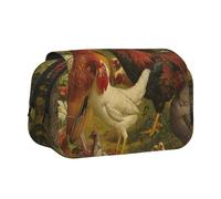 WSHFFILO Federmäppchen, Motiv: Hühner und Bauernhof, bedruckt, doppeltes Klappetui, Federmäppchen, tragbare Schreibwaren-Tasche, Schwarz , Einheitsgröße, Münztasche