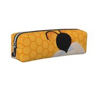 WSHFFILO Gelbes Federmäppchen aus Leder mit niedlichem Bienen-Motiv, silber, Einheitsgröße, Münztasche