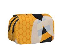 WSHFFILO Gelbes Federmäppchen mit niedlichem Bienen-Motiv, doppeltes Klappetui, Federmäppchen, tragbare Schreibwaren-Tasche, Schwarz , Einheitsgröße, Münztasche