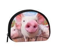 WSHFFILO Lustige süße Schweine-bedruckte Muschel-Aufbewahrungstasche, Mini-Münzen-Organizer, Schwarz , Einheitsgröße