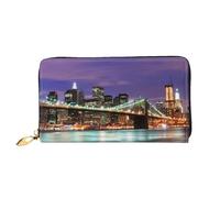 WSHFFILO New York Night bedruckte Ledergeldbörse lange Clutch tragbare Reisebrieftasche, Schwarz , Einheitsgröße