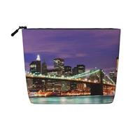 WSHFFILO New York Night bedruckte Make-up-Tasche aus künstlichem Hanf, Reise-Kulturbeutel, Kosmetiktasche, Clutch-Tasche, Schwarz , Einheitsgröße