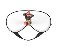 WSHFFILO Niedliche Happy Birthday Mops Welpe bedruckte doppelseitige weiche Verdunkelungs-Augenmaske Schlafhilfe Augenmaske Reiseaugenmaske