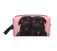 WSHFFILO Niedliche schwarze Aufbewahrungstasche mit Mops-Aufdruck, Make-up-Tasche, Reise-Kulturbeutel, weiß, Einheitsgröße