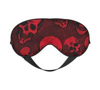 WSHFFILO Rote Totenköpfe bedruckte doppelseitige weiche Verdunkelungs-Augenmaske Einschlafhilfe Augenmaske Reiseaugenmaske