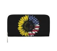 WSHFFILO Sunflower American Flag Printed Leather Hand Wallet Long Clutch Leather Wallet, Schwarz , Einheitsgröße