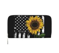 WSHFFILO Sunflower and American Flag Printed Leather Hand Wallet Long Clutch Leather Wallet, Schwarz , Einheitsgröße
