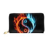 WSHFFILO Water and Fire Tai Chi bedruckte Ledergeldbörse lange Clutch tragbare Reisebrieftasche, Schwarz , Einheitsgröße