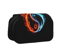 WSHFFILO Water and Fire Tai Chi Bedrucktes Doppel-Klapp-Federmäppchen, Federmäppchen, tragbare Schreibwaren-Tasche, Schwarz , Einheitsgröße, Münztasche