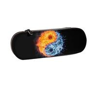 WSHFFILO Yin Yang Fire Water bedrucktes Leder-Federmäppchen, tragbare Schreibwaren-Tasche