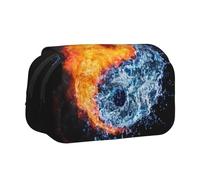 WSHFFILO Yin Yang Fire Water Printed Double Clamshell Pen Case Pencil Pouch Portable Stationery Bag, Schwarz , Einheitsgröße, Münztasche