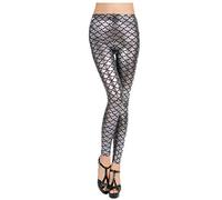 WSLCN Damen Leggings Sexy Meerjungfrau Glanz Leggings Fisch Schuppen Scale Glänzend Strumpfhose Hose Casual Silber DE L(Asie XXL)
