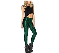 WSLCN Damen Leggings Sexy Meerjungfrau Glanz Leggings Fisch Schuppen Scale Glänzend Strumpfhose Hose Casual Grün DE M(Asie XL)