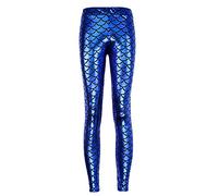 WSLCN Damen Leggings Sexy Meerjungfrau Glanz Leggings Fisch Schuppen Scale Glänzend Strumpfhose Hose Casual Blau DE M(Asie XL)