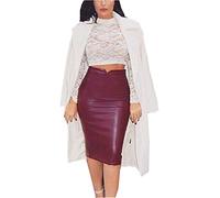 WSLCN Damen Röcke Lederrock Bleistiftrock High Waist Kunstleder Knielang Sexy Women Skirt Stretch Abendlich Party Dunkel Rot DE 40 (Asie XL)