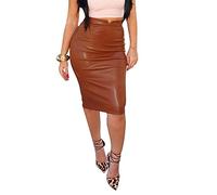 WSLCN Damen Röcke Lederrock Bleistiftrock High Waist Kunstleder Knielang Sexy Women Skirt Stretch Abendlich Party Kaffee DE 42 (Asie XXL)