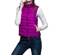 WSLCN Damen Steppweste Leicht Reißverschluss Gepolstert Bodywarmer Weste Stehkragen, violett, 46