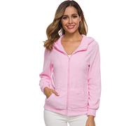 WSLCN Damen Winter Fleece Mantel Warm Jacke Freizeit Kapuzenjacken Hoodies Herbst Langarm Reißverschluss Pullover Slim Pink S