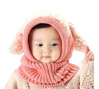 WSLCN Unisex Baby Jungen Mädchen Hüte mit Halstücher Strickhut Pudelmütze Süß Mütze Kontrastfarbe Winter Warm Schal Cartoon Hundohren Pink One size(6-36 Monate)