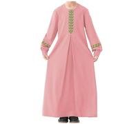 WSPLYSPJY Langärmeliges Abaya für Mädchen, muslimische islamische Kleider, Kinder, bedruckt, Maxi-Gebetskleidung, Robe, Pink, 9-10 Jahre