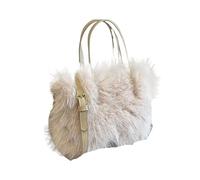 WSQHAO Kunstfell-Einkaufstasche, Damen-Eimer, Plüsch-Damenhandtaschen, weiche Winter-Umhängetaschen Für Damen(Beige)