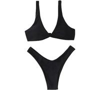 WSSDMFF Einfarbiger Bikini-Badeanzug für Damen, Bademode, BH, hohes Push-Up-Set, brasilianischer Triangel-Bikini, Sommer-Party-Strand-Bikinis