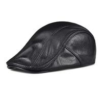WTAXBH Schiebermütze Herren New Genuine Leather Windproof Duckbill Berets Man Cap Cowhide Gorras Black Ear Protection Casquette Hats for Male Drake Boina(Black,XXL59-60cm)