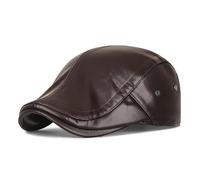 WTAXBH Schiebermütze Herren Retro PU Leather Forward Hat Curved Brimmed with Ears Flap Snapback Cap Windproof Ear Protection Newsboy Men Flat Visor(Coffee)