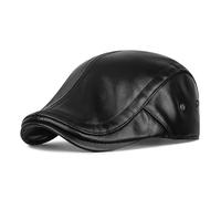 WTAXBH Schiebermütze Herren Retro PU Leather Forward Hat Curved Brimmed with Ears Flap Snapback Cap Windproof Ear Protection Newsboy Men Flat Visor(Black)