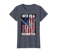 WTF ist EIN Kilometer 4. Juli Skelett Lustig Cringey USA Meme T-Shirt, Damen, Blau Meliert, L