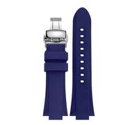 WTNZBAEM Gummi-Armband kompatibel mit Oris Aquis 7330 7740 Serie 24 x 11 mm 12 konvexes Armband Schwarz Blau(White Light Pur)