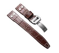 WTNZBAEM Leder-Uhrenarmband, 20 mm, 21, 22, kompatibel mit IWC Pilot Business, Rindsleder-Armband, Faltschließe, Armband for Herren und Damen(Brown,21mm)