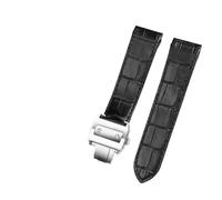 WTNZBAEM Lederarmband kompatibel mit Cartier Santos 100, Armband mit Faltschließe for Männer und Frauen, 20 mm, 23 mm(Black Silver Buckle,20mm)