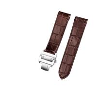 WTNZBAEM Lederarmband kompatibel mit Cartier Santos 100, Armband mit Faltschließe for Männer und Frauen, 20 mm, 23 mm(Brown silver Buckle,20mm)
