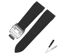 WTNZBAEM Wasserdichtes Silikonarmband, kompatibel mit Cartier Santos 100 W2020007, Gummibänder, 25 mm, Edelstahl-Faltschließe, schwarzes Armband(Black-steel)