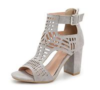 Wttfc Sandali Punta Chiusa Donna Tacco Alto Fibbia Bocca di Pesce Vuota Tacco Grosso Sandali Estivi Comode Cuoio Sandali Con Zeppa Vintage Sandali Con Tacco,Grau,40