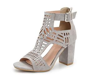 Wttfc Sandali Punta Chiusa Donna Tacco Alto Fibbia Bocca di Pesce Vuota Tacco Grosso Sandali Estivi Comode Cuoio Sandali Con Zeppa Vintage Sandali Con Tacco,Grau,38.5