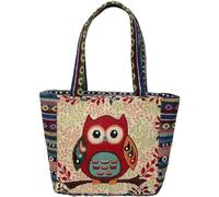 Wudaizhi Frauen Bestickte Frauen Einkaufstasche Retro Eule Elefant Handtaschen Dame Große Kapazität Wiederverwendbare Einkaufstasche Umhängetasche