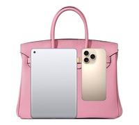 Wudfun Echtes Leder Tote Bag für Frauen Hobo Umhängetasche Litchi Print Große Kapazität Rosa Klein Rosa S