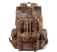 WUDON Leder-Rucksack für Herren, gewachstes Segeltuch, Schulterrucksack, Handgepäck-Reiserucksack, Kaffee, Large, Reiserucksäcke
